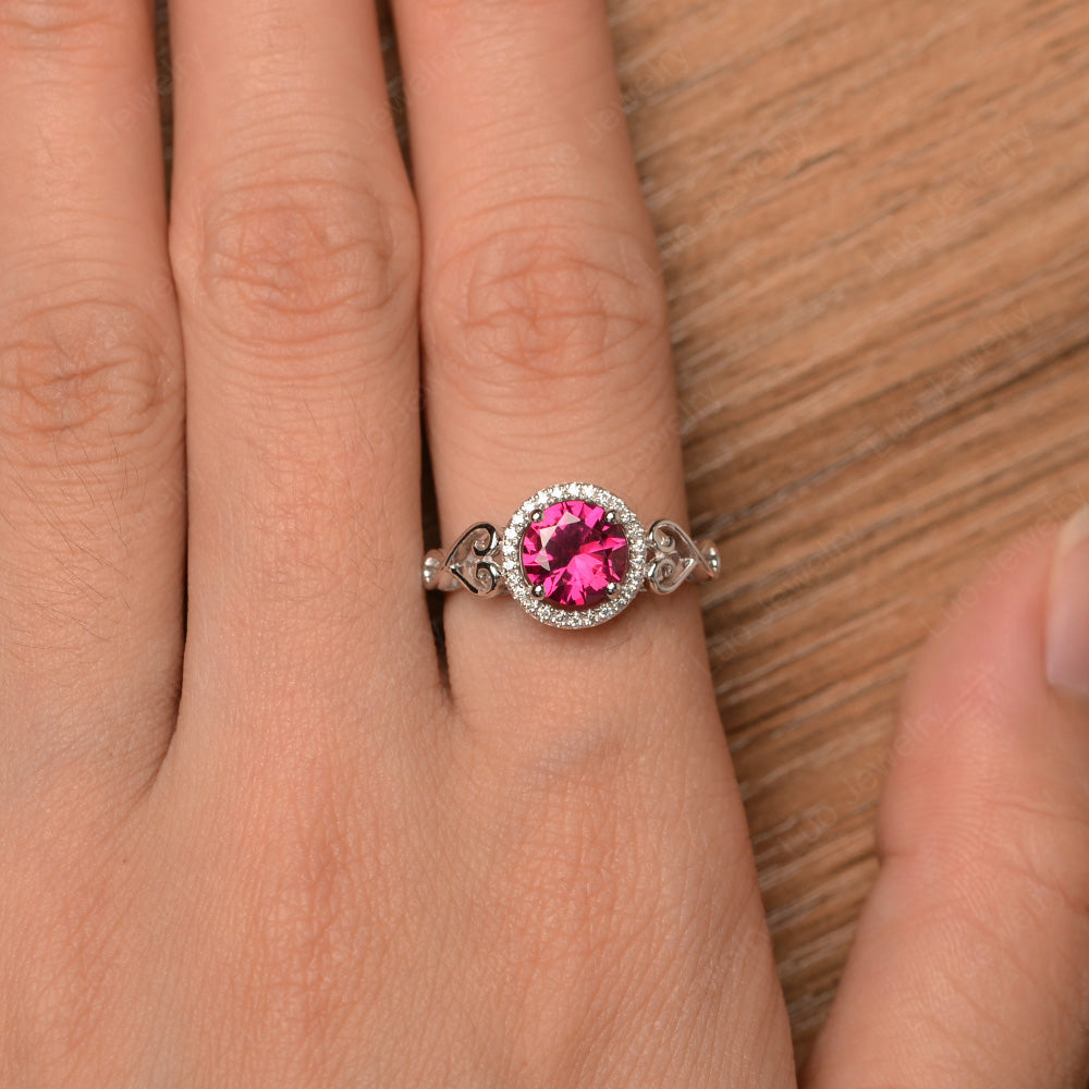 Art Deco Ruby Halo Engagement Ring - LUO Jewelry