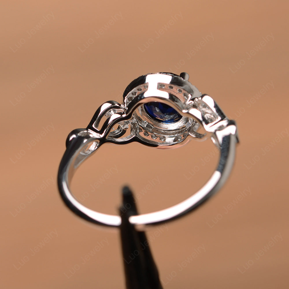 Art Deco Lab Sapphire Halo Engagement Ring - LUO Jewelry