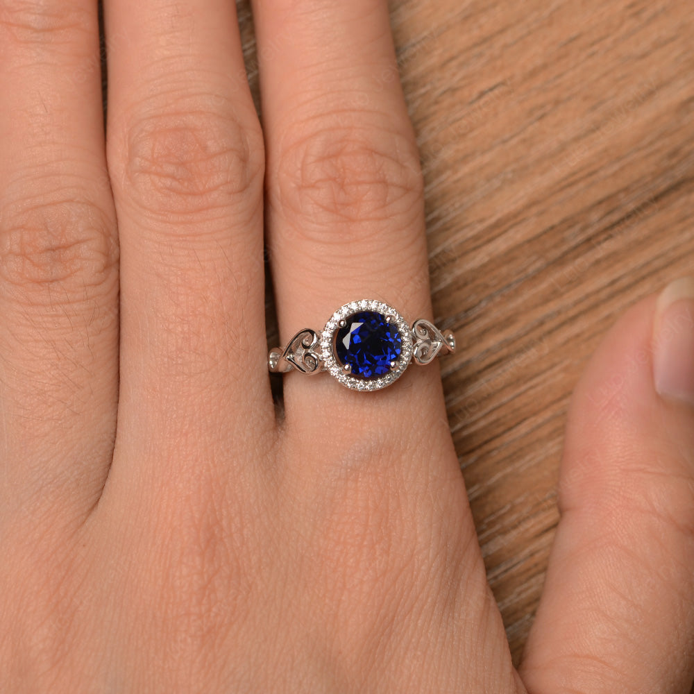 Art Deco Lab Sapphire Halo Engagement Ring - LUO Jewelry