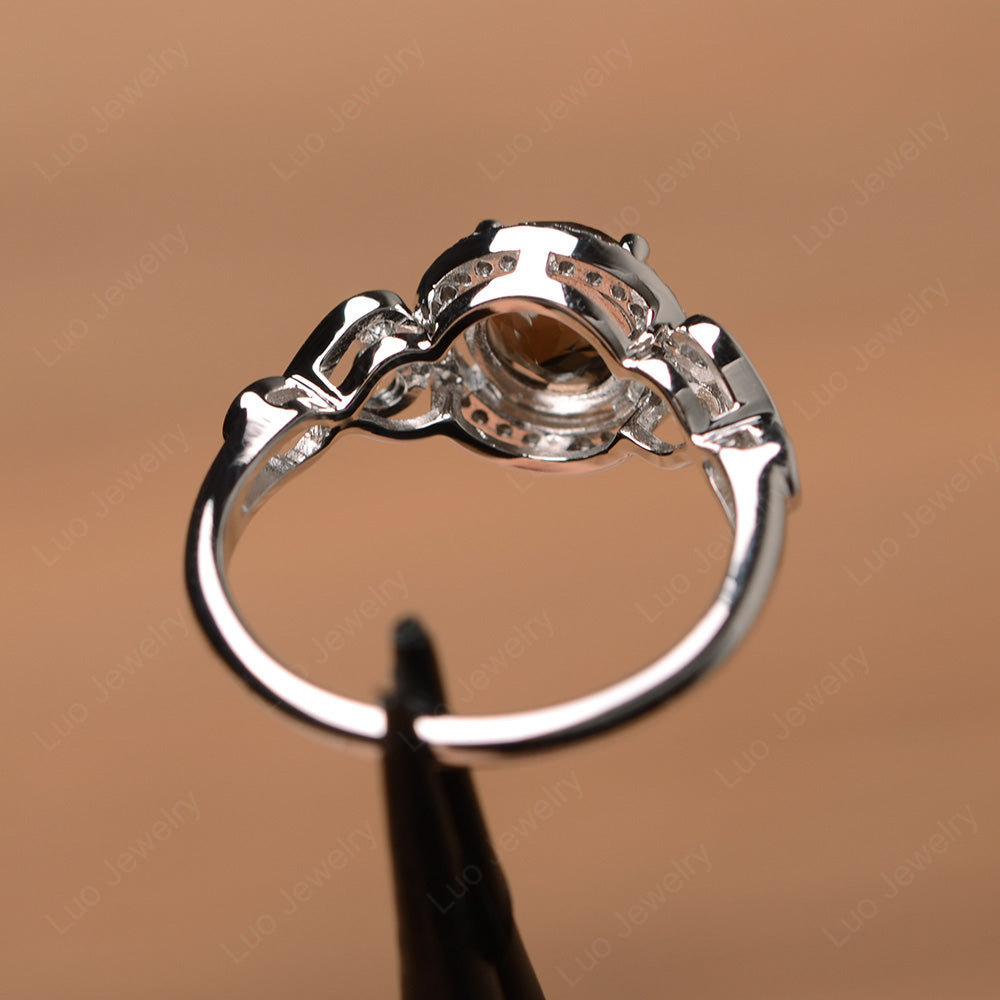 Art Deco Smoky Quartz  Halo Engagement Ring - LUO Jewelry