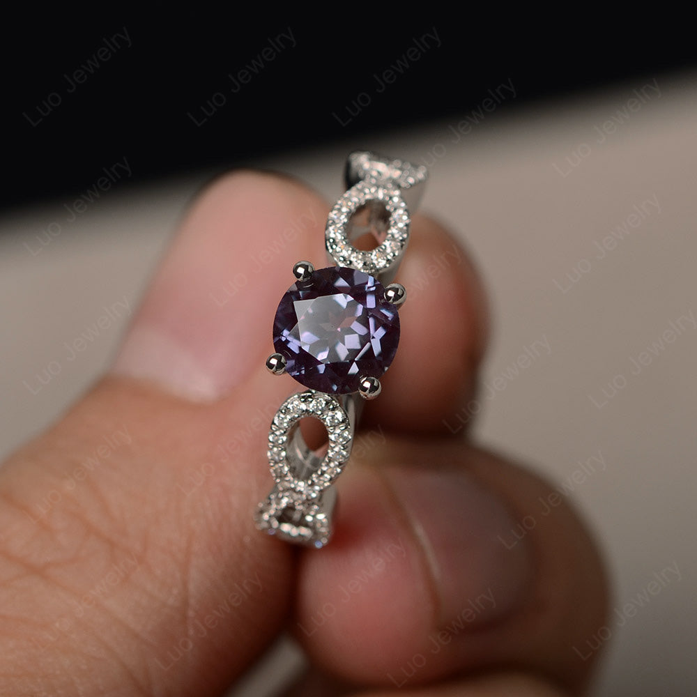 Round Cut Alexandrite Infinity Ring White Gold - LUO Jewelry