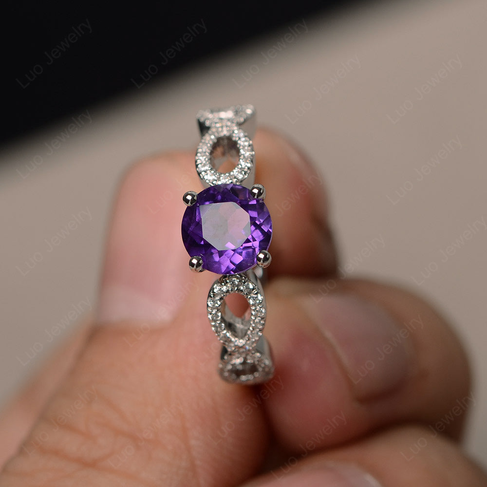 Round Cut Amethyst Infinity Ring White Gold - LUO Jewelry