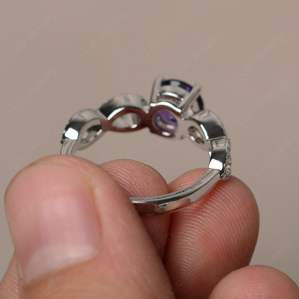 Round Cut Amethyst Infinity Ring White Gold - LUO Jewelry