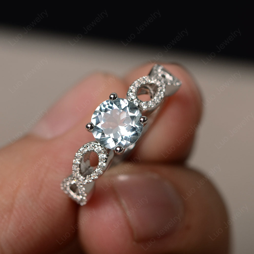 Round Cut Aquamarine Infinity Ring White Gold - LUO Jewelry
