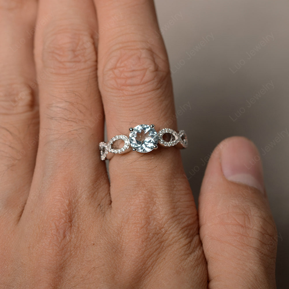 Round Cut Aquamarine Infinity Ring White Gold - LUO Jewelry