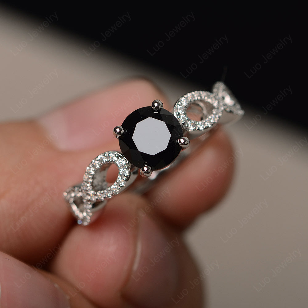 Round Cut Black Stone Infinity Ring White Gold - LUO Jewelry