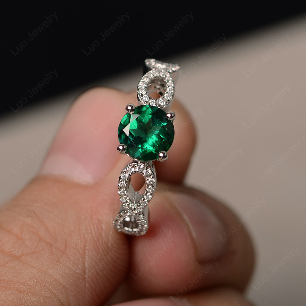 Round Cut Lab Emerald Infinity Ring White Gold - LUO Jewelry