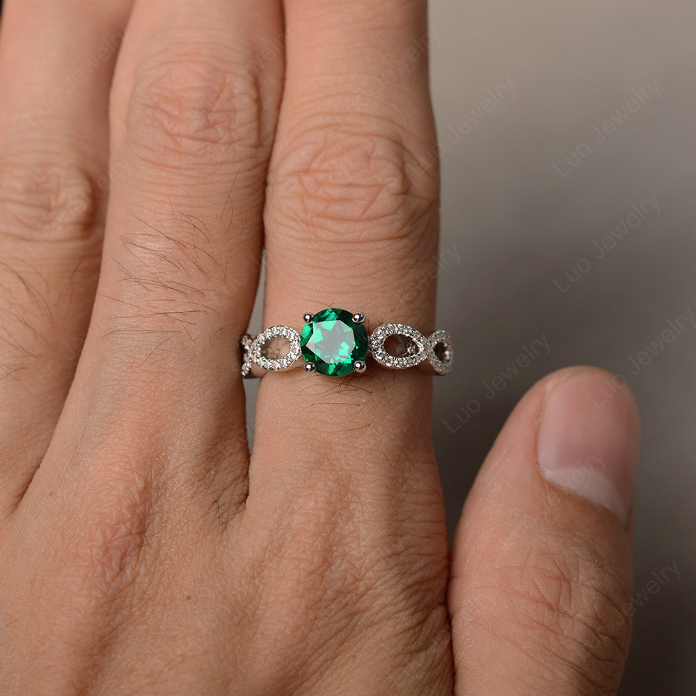 Round Cut Lab Emerald Infinity Ring White Gold - LUO Jewelry