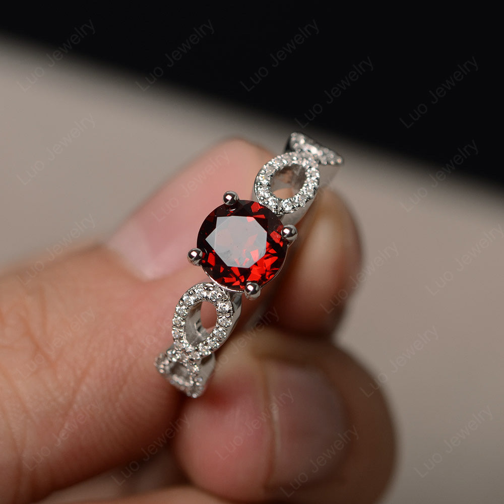 Round Cut Garnet Infinity Ring White Gold - LUO Jewelry