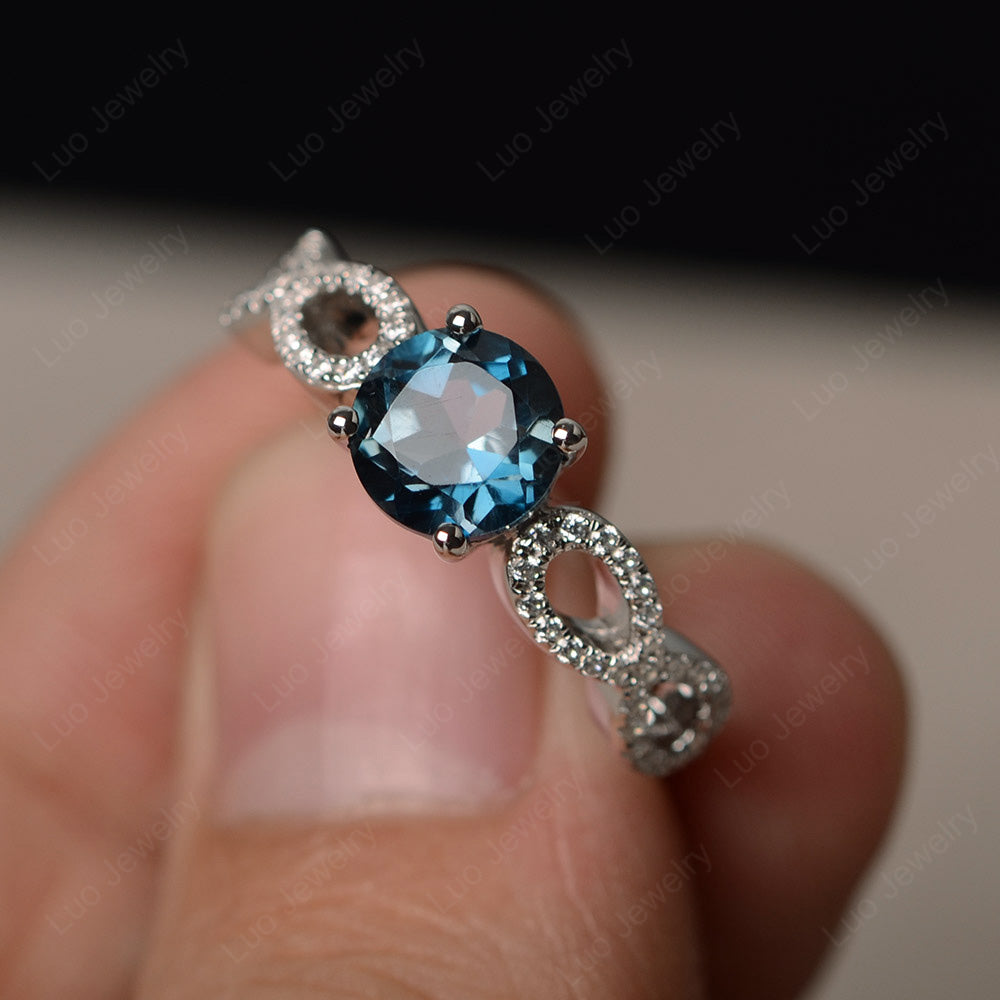 Round Cut London Blue Topaz Infinity Ring White Gold - LUO Jewelry