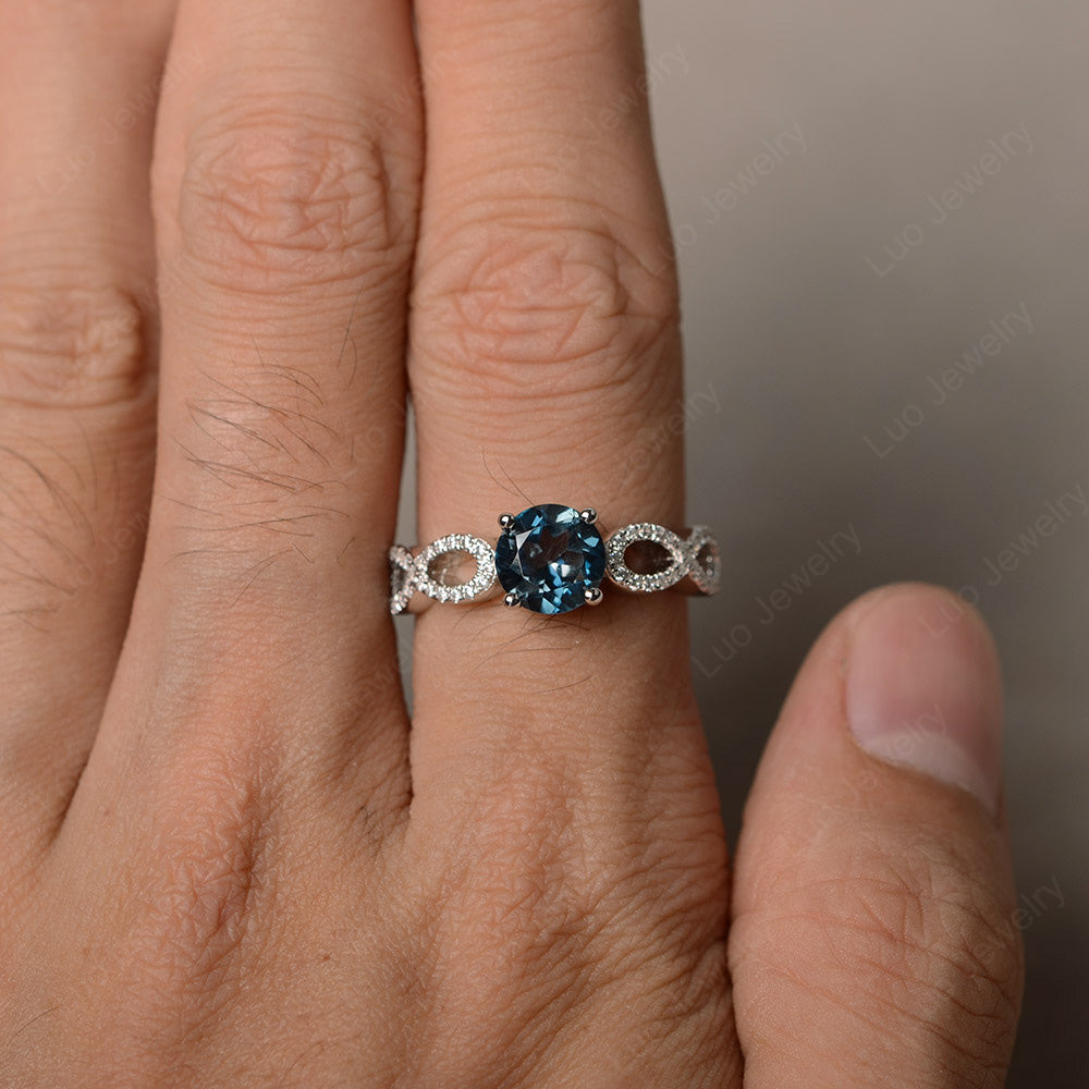 Round Cut London Blue Topaz Infinity Ring White Gold - LUO Jewelry