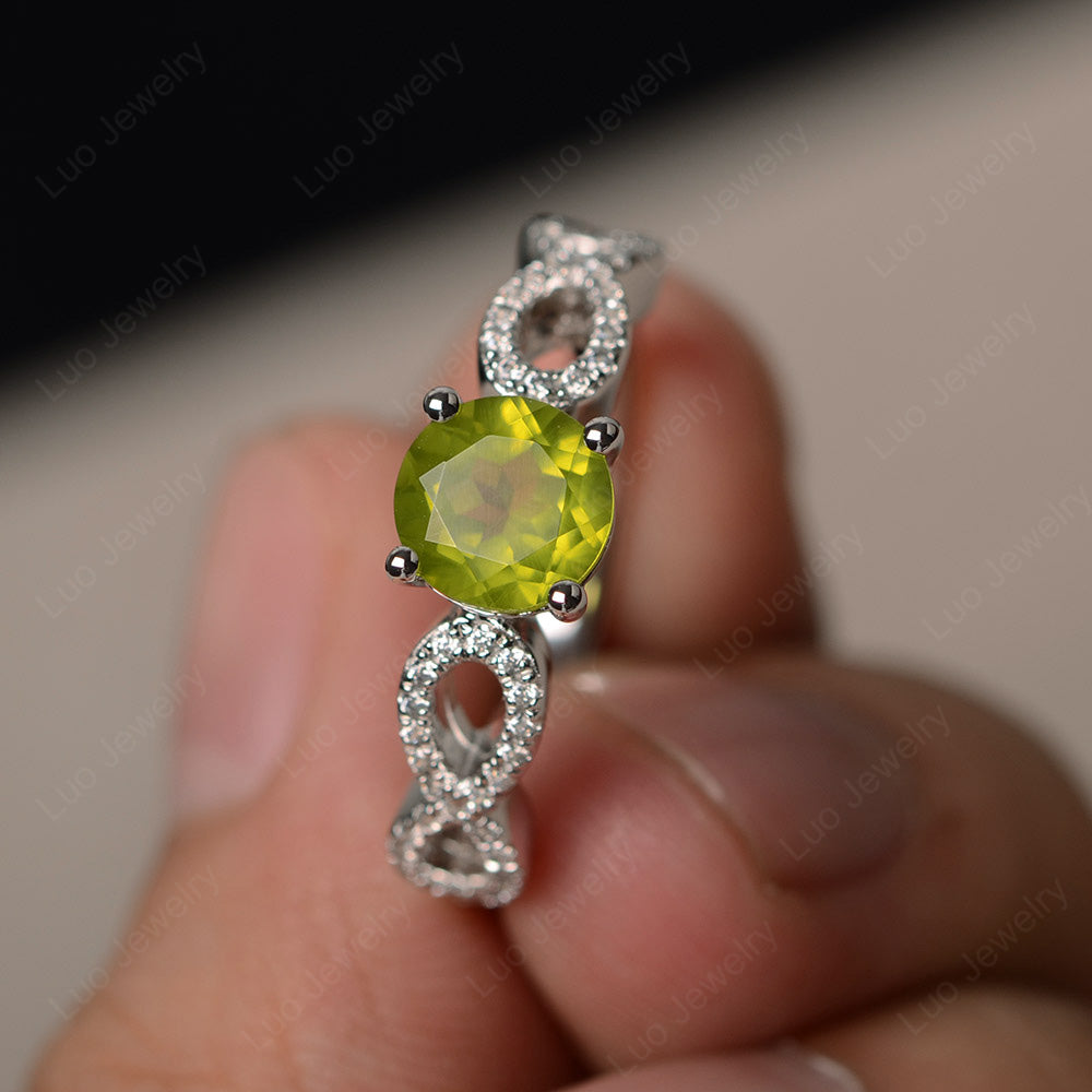 Round Cut Peridot Infinity Ring White Gold - LUO Jewelry