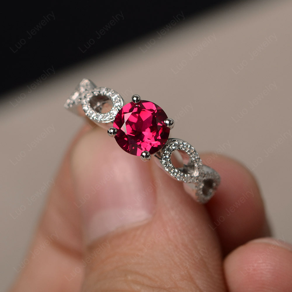 Round Cut Ruby Infinity Ring White Gold - LUO Jewelry