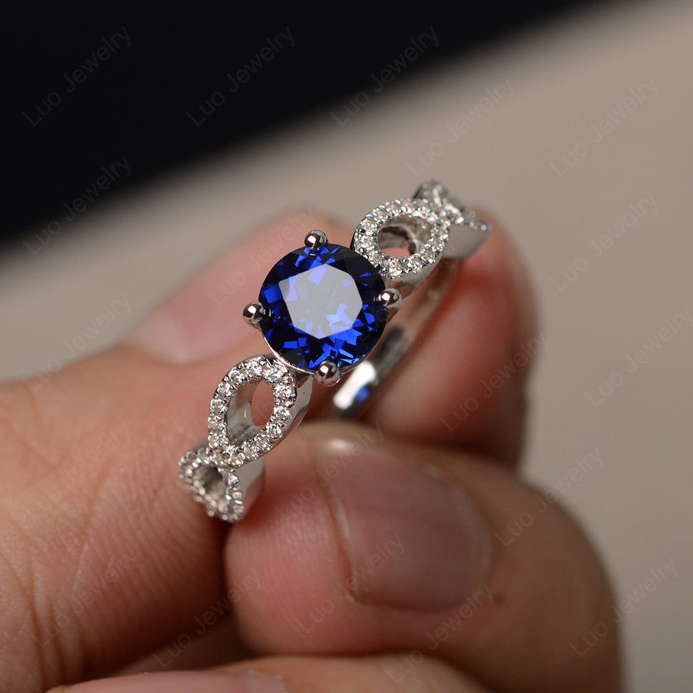 Round Cut Lab Sapphire Infinity Ring White Gold - LUO Jewelry