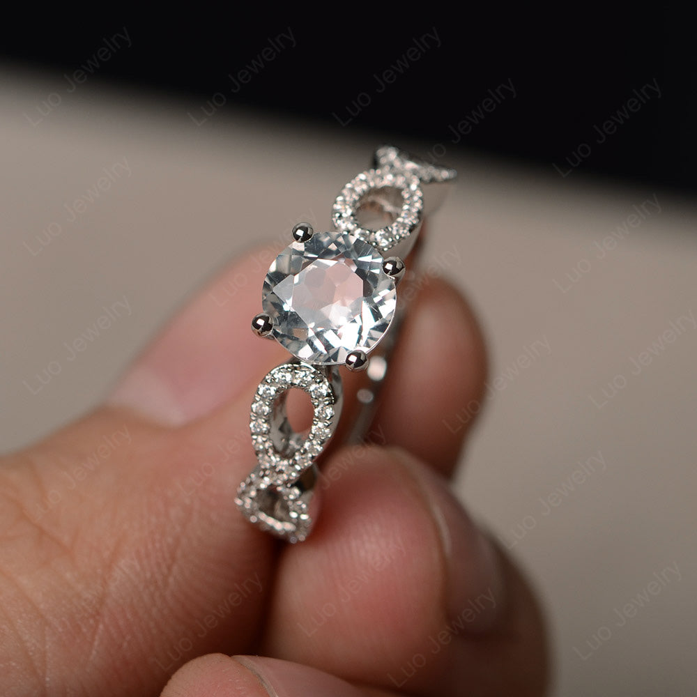 Round Cut White Topaz Infinity Ring White Gold - LUO Jewelry