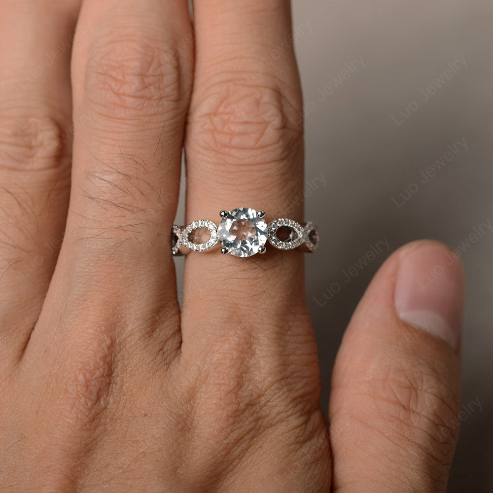 Round Cut White Topaz Infinity Ring White Gold - LUO Jewelry