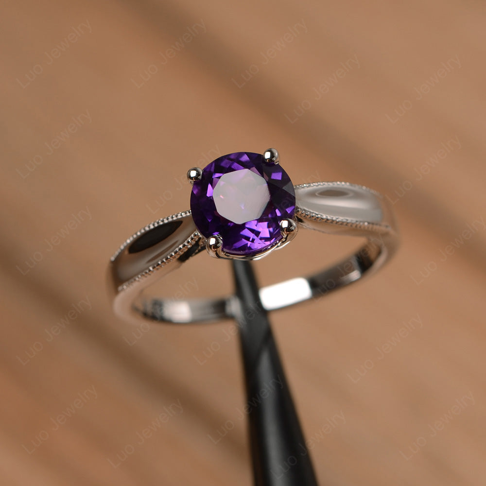 Amethyst Ring Solitaire Engagement Ring - LUO Jewelry