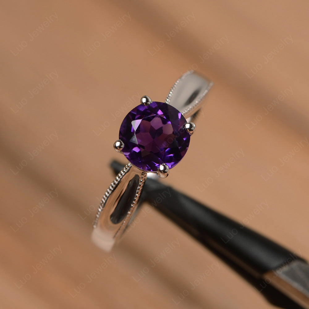 Amethyst Ring Solitaire Engagement Ring - LUO Jewelry