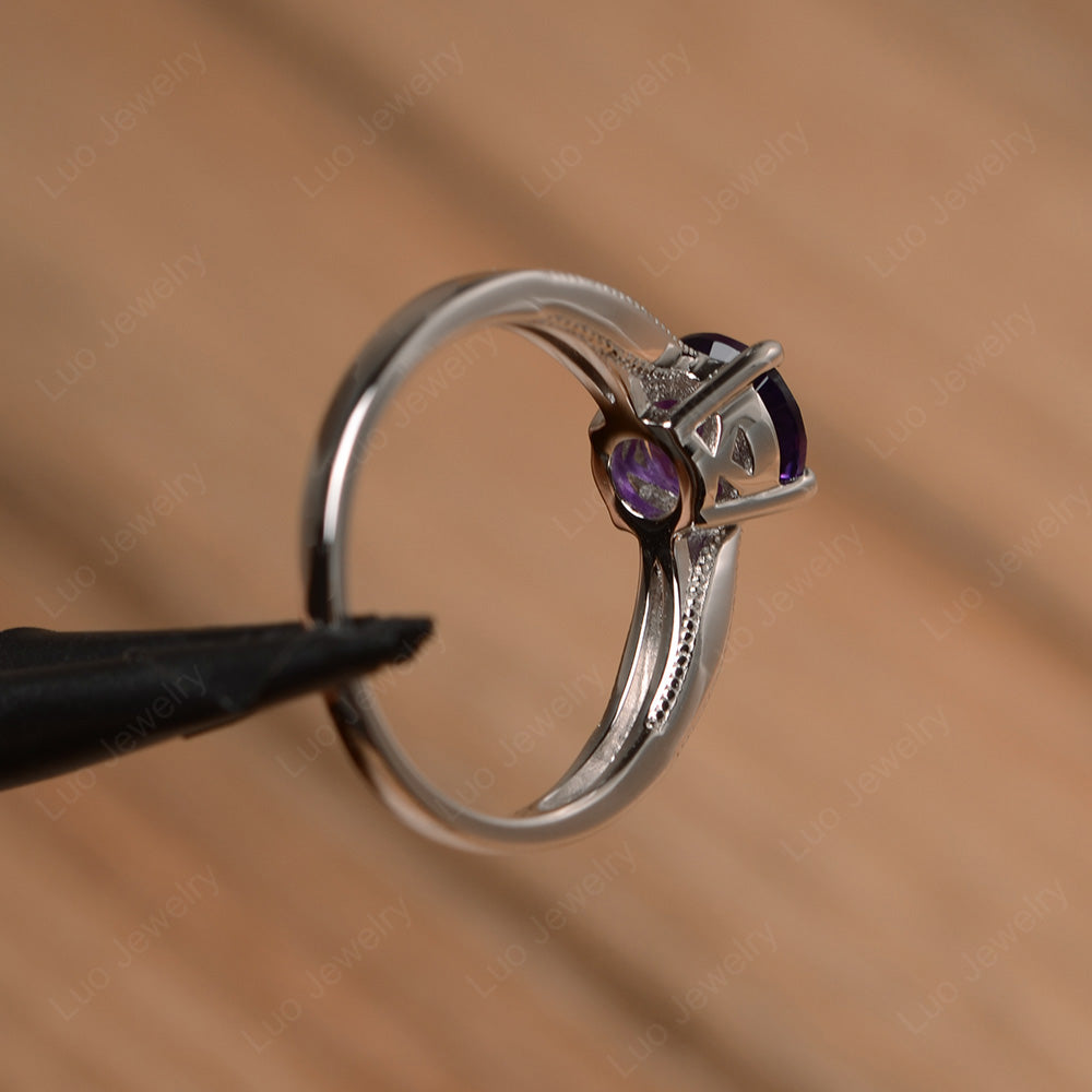 Amethyst Ring Solitaire Engagement Ring - LUO Jewelry