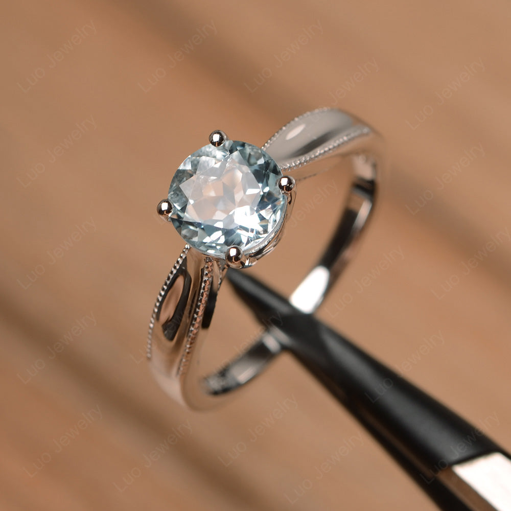 Aquamarine Ring Solitaire Engagement Ring - LUO Jewelry