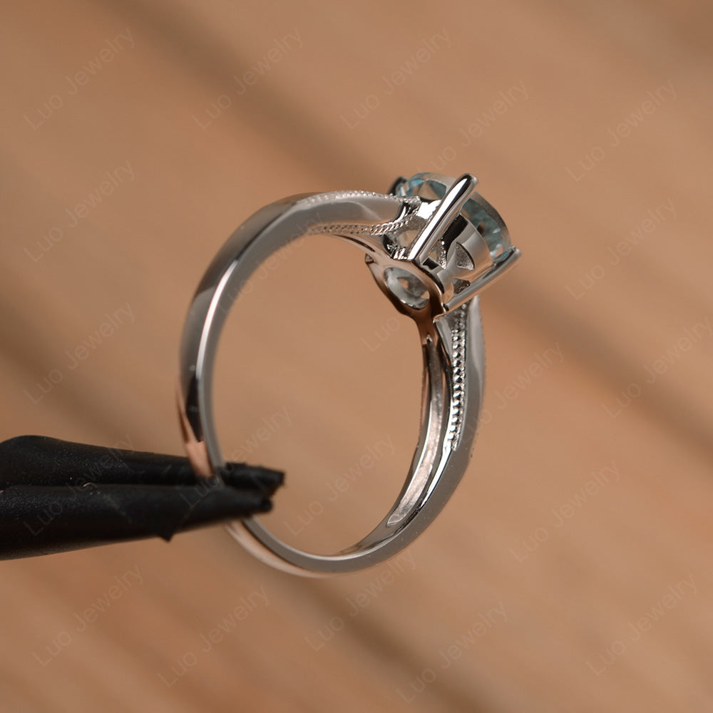Aquamarine Ring Solitaire Engagement Ring - LUO Jewelry