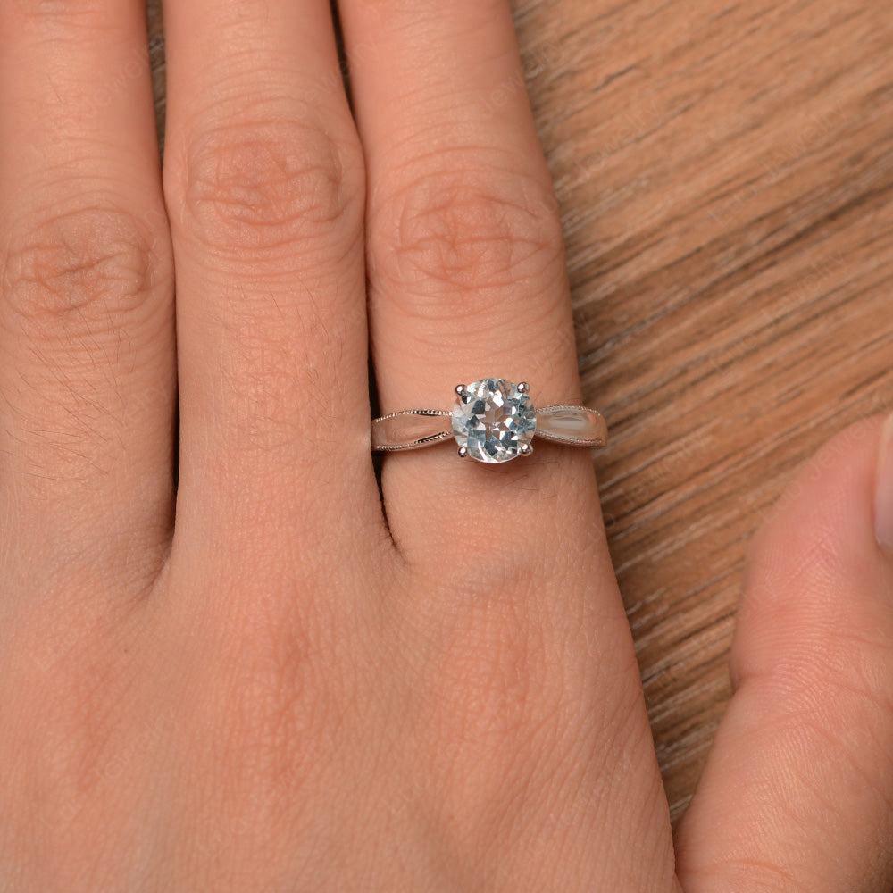 Aquamarine Ring Solitaire Engagement Ring - LUO Jewelry