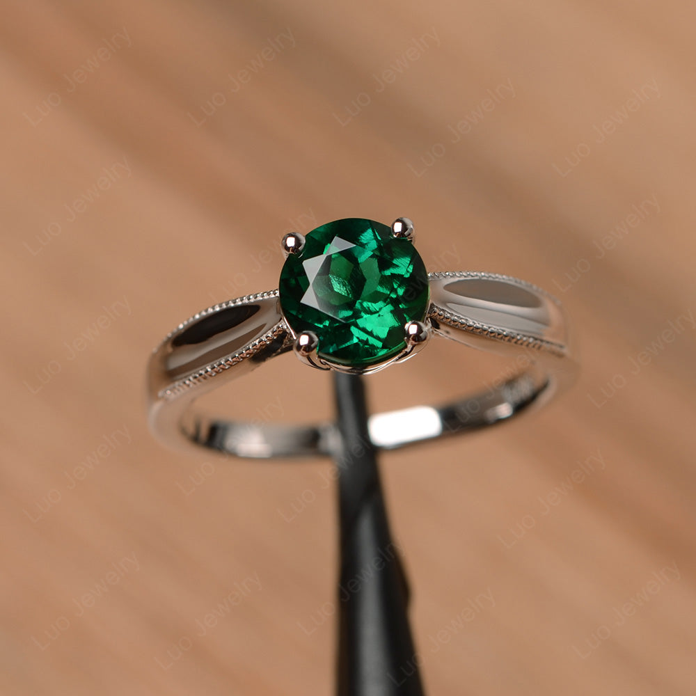 Lab Emerald Ring Solitaire Engagement Ring - LUO Jewelry