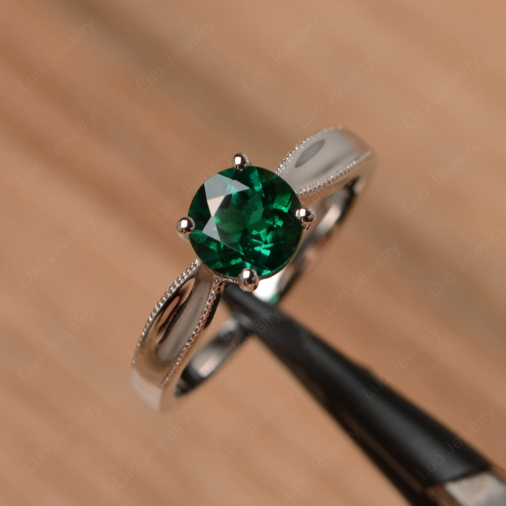 Lab Emerald Ring Solitaire Engagement Ring - LUO Jewelry