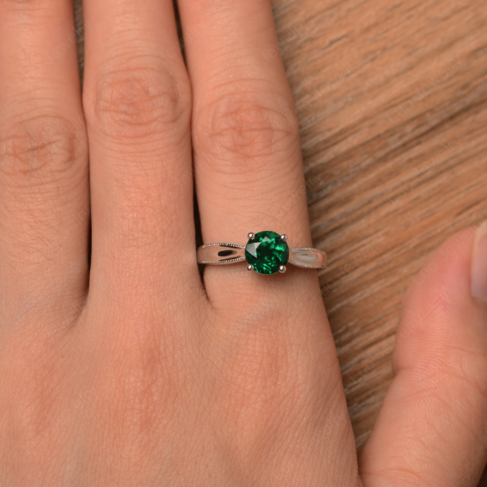 Lab Emerald Ring Solitaire Engagement Ring - LUO Jewelry