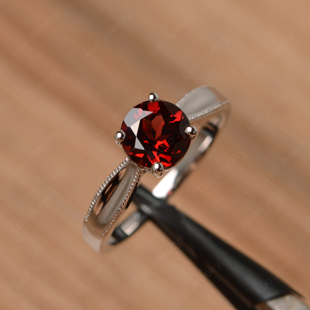 Garnet Ring Solitaire Engagement Ring - LUO Jewelry