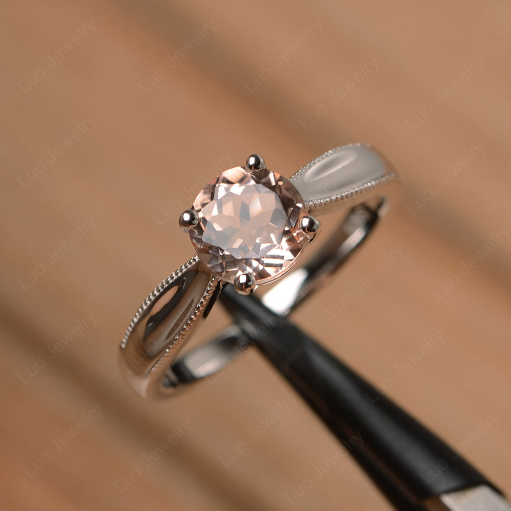 Morganite Ring Solitaire Engagement Ring - LUO Jewelry
