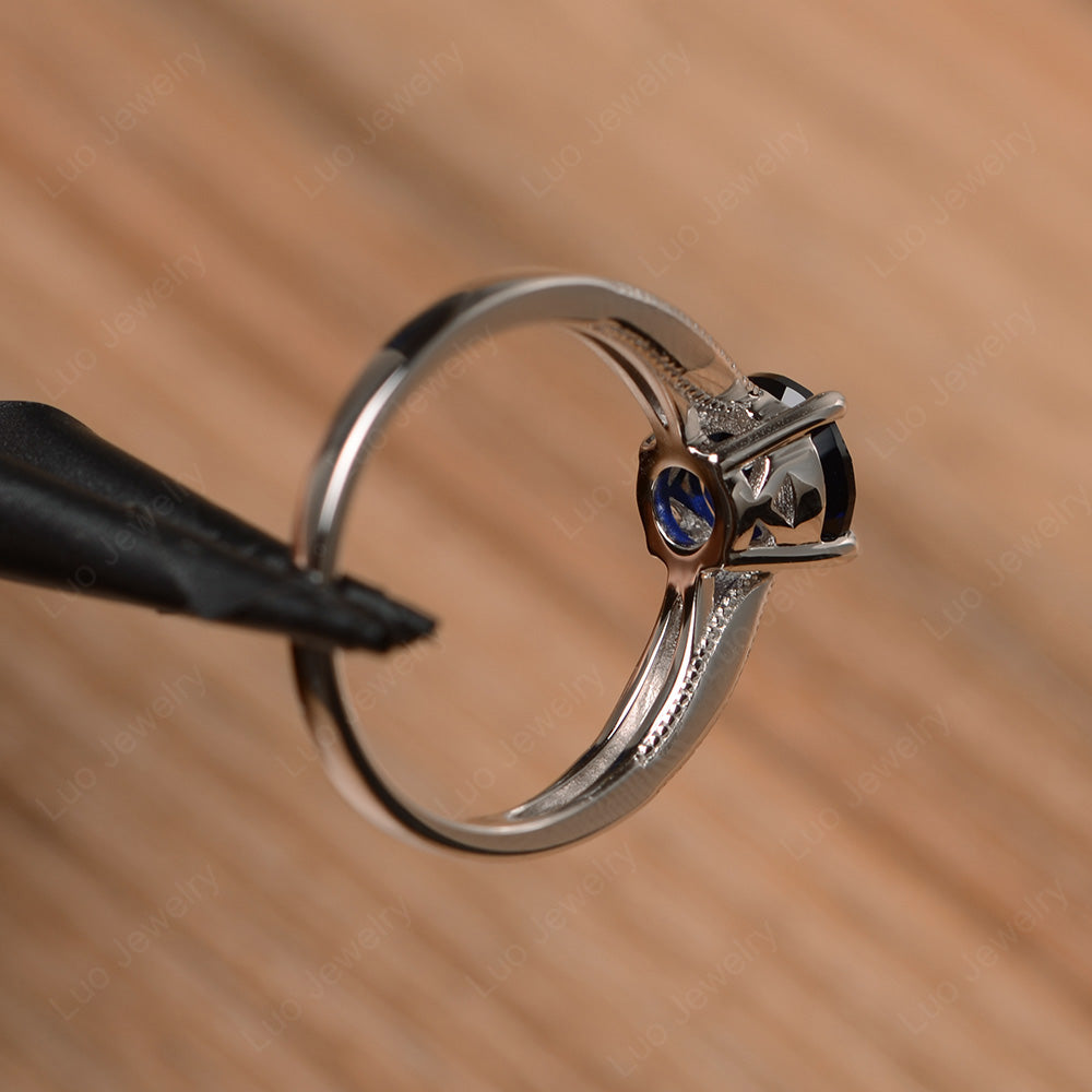 Lab Sapphire Ring Solitaire Engagement Ring - LUO Jewelry