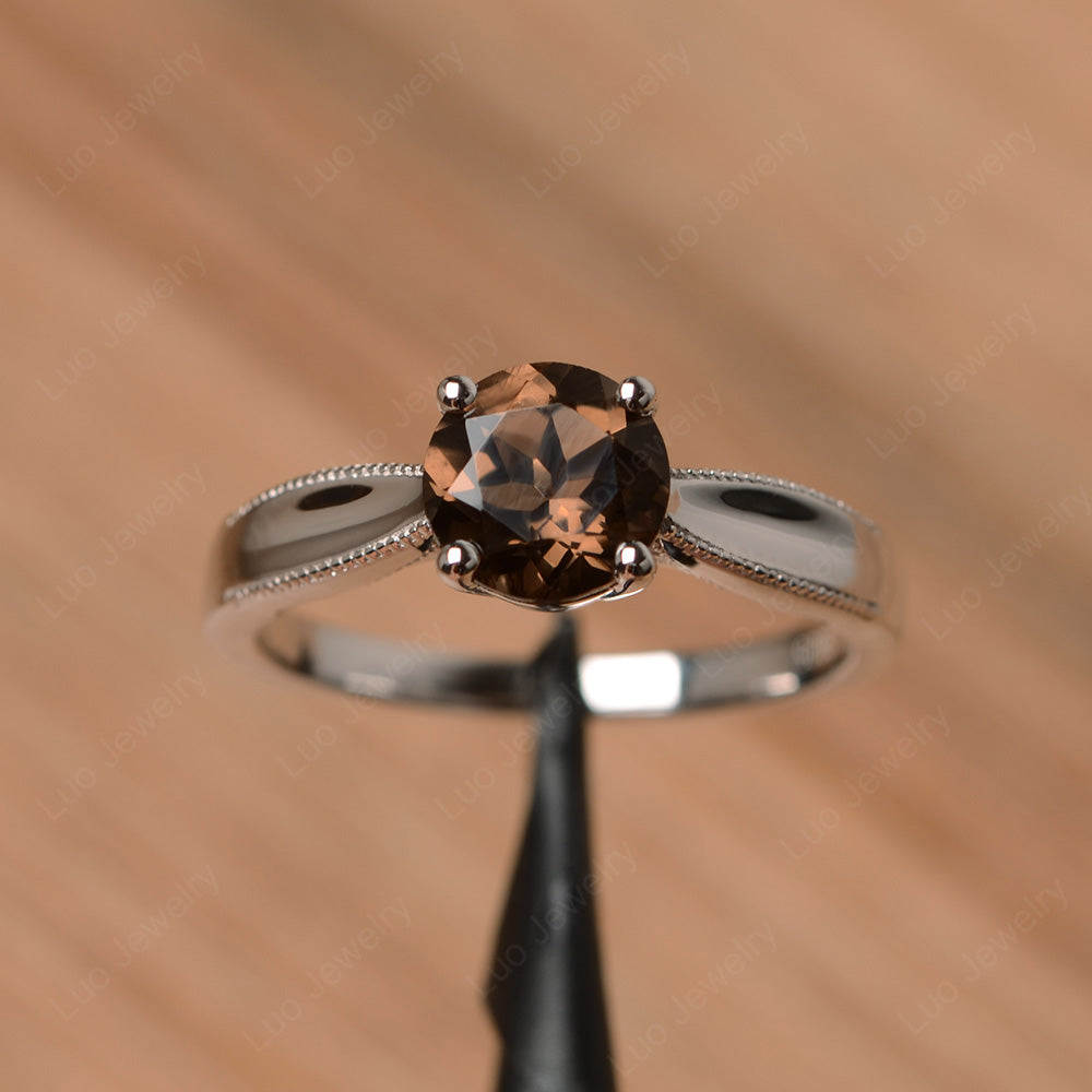 Smoky Quartz  Ring Solitaire Engagement Ring - LUO Jewelry