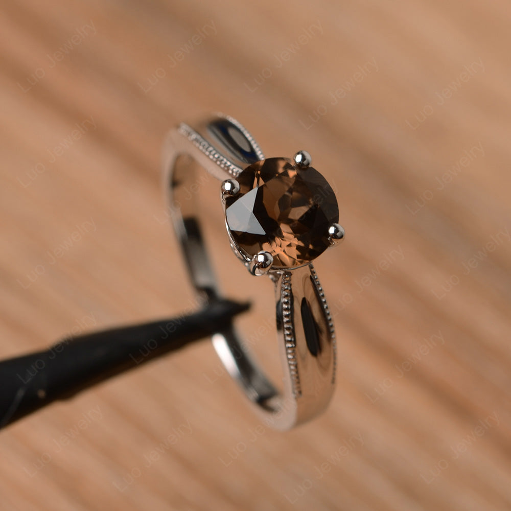 Smoky Quartz  Ring Solitaire Engagement Ring - LUO Jewelry