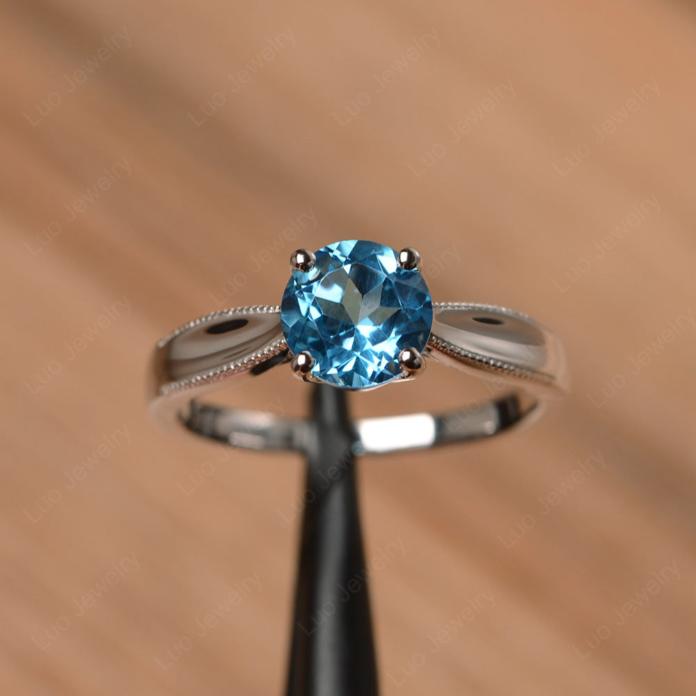 Swiss Blue Topaz Ring Solitaire Engagement Ring - LUO Jewelry
