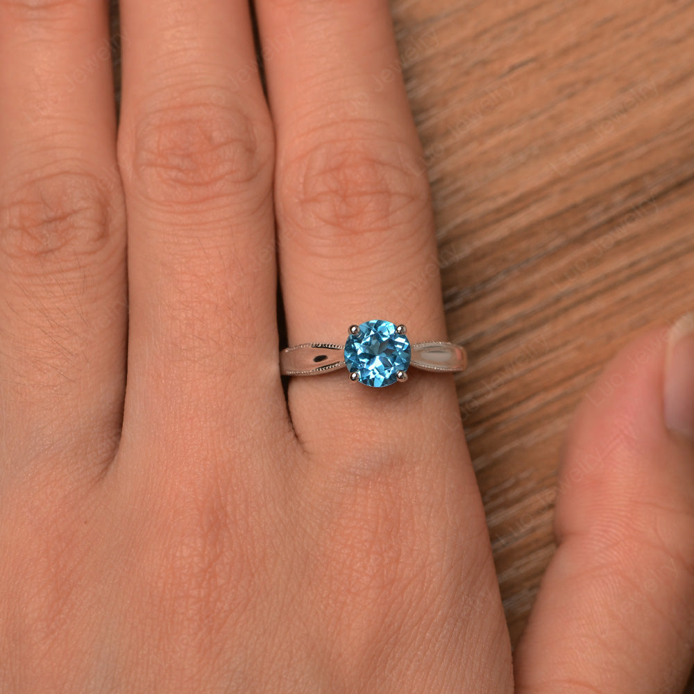 Swiss Blue Topaz Ring Solitaire Engagement Ring - LUO Jewelry