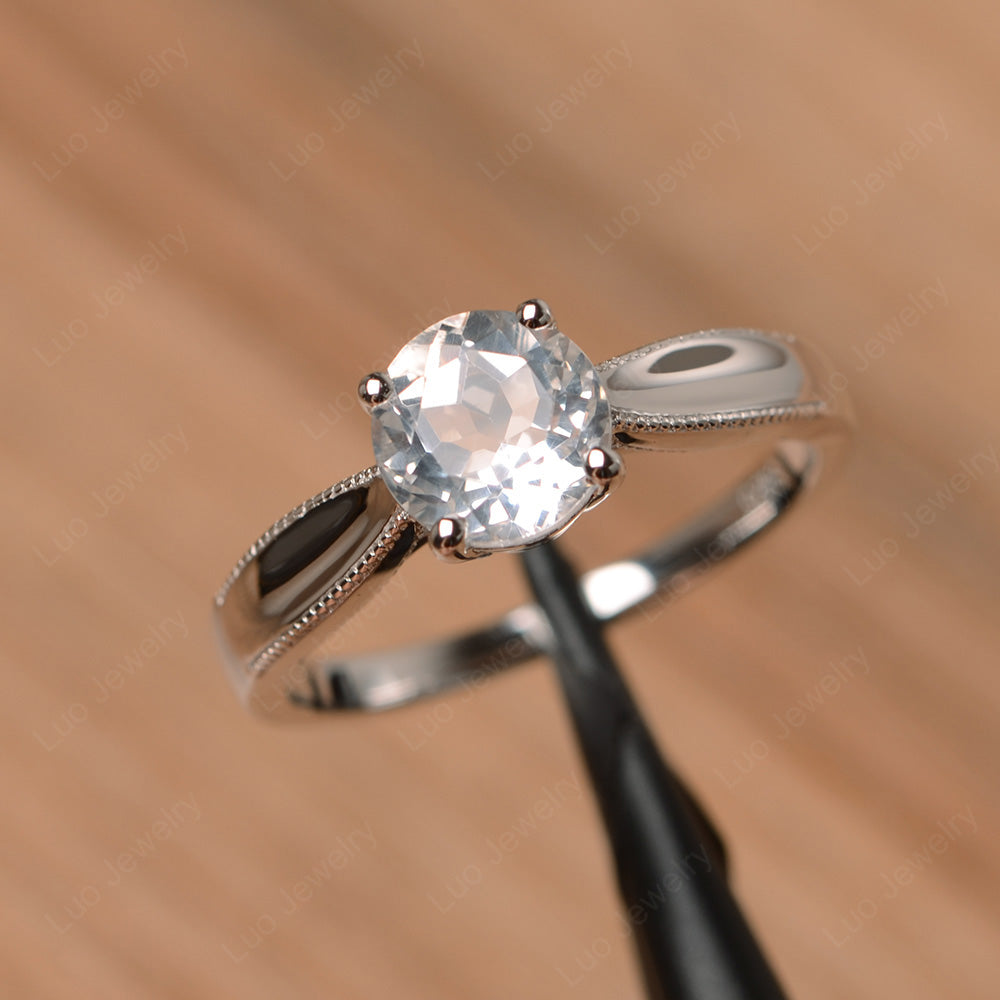 White Topaz Ring Solitaire Engagement Ring - LUO Jewelry