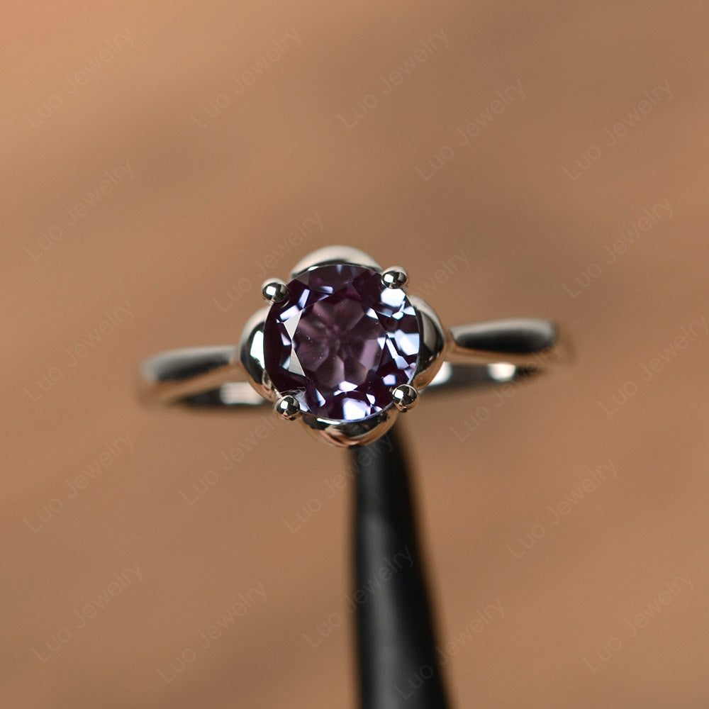 Flower Alexandrite Solitaire Engagement Ring - LUO Jewelry