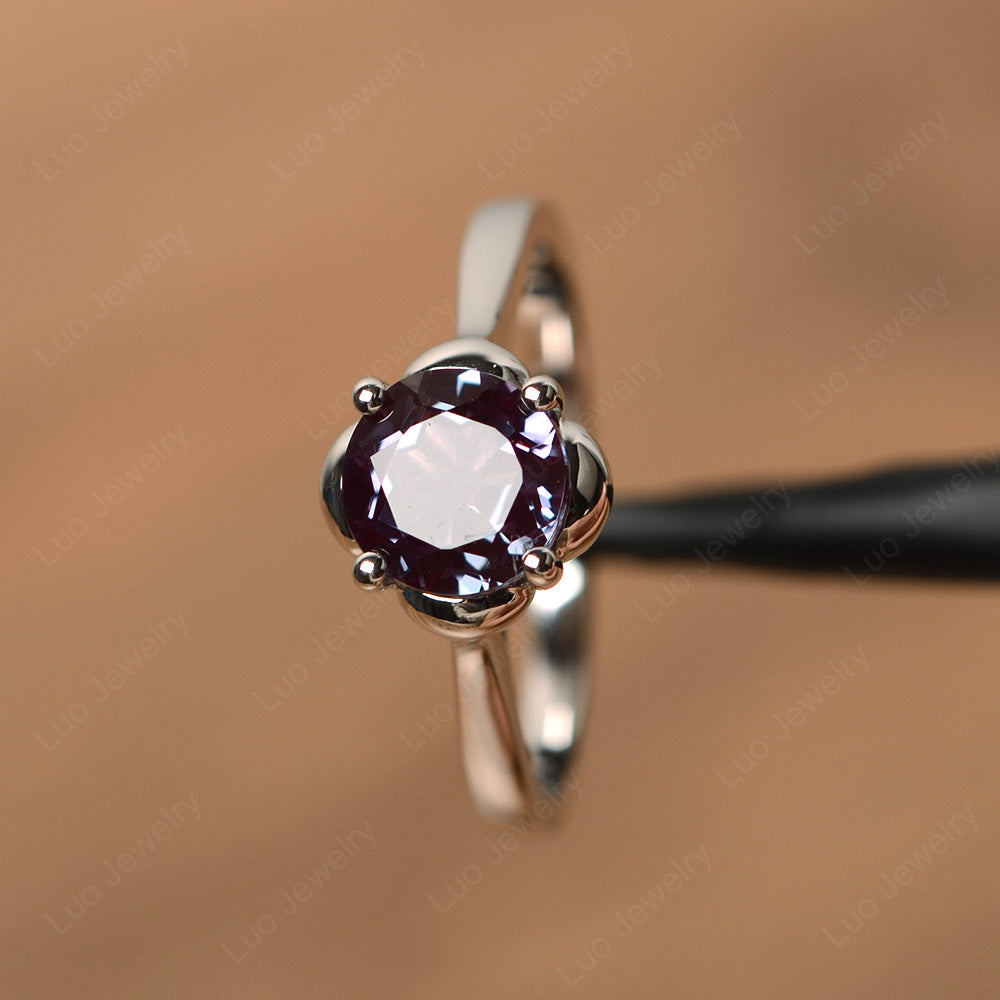 Flower Alexandrite Solitaire Engagement Ring - LUO Jewelry