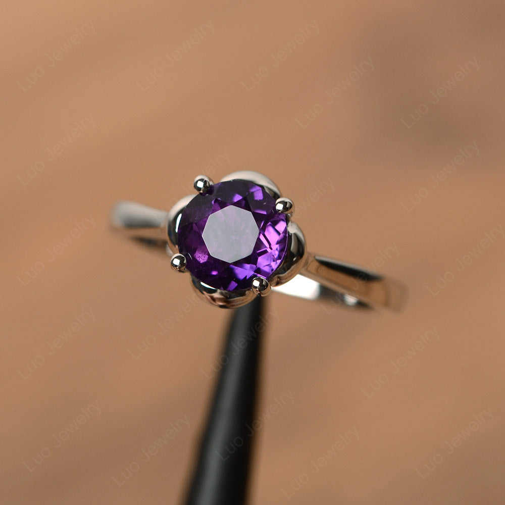 Flower Amethyst Solitaire Engagement Ring - LUO Jewelry
