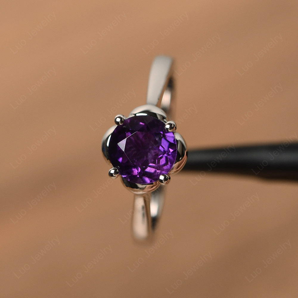 Flower Amethyst Solitaire Engagement Ring - LUO Jewelry