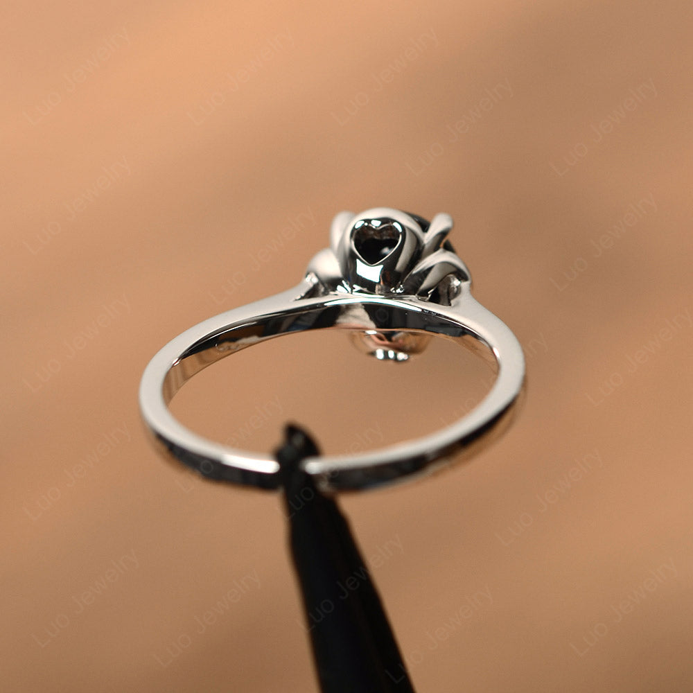 Flower Black Stone Solitaire Engagement Ring - LUO Jewelry