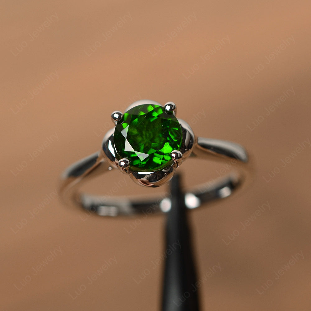 Flower Diopside Solitaire Engagement Ring - LUO Jewelry