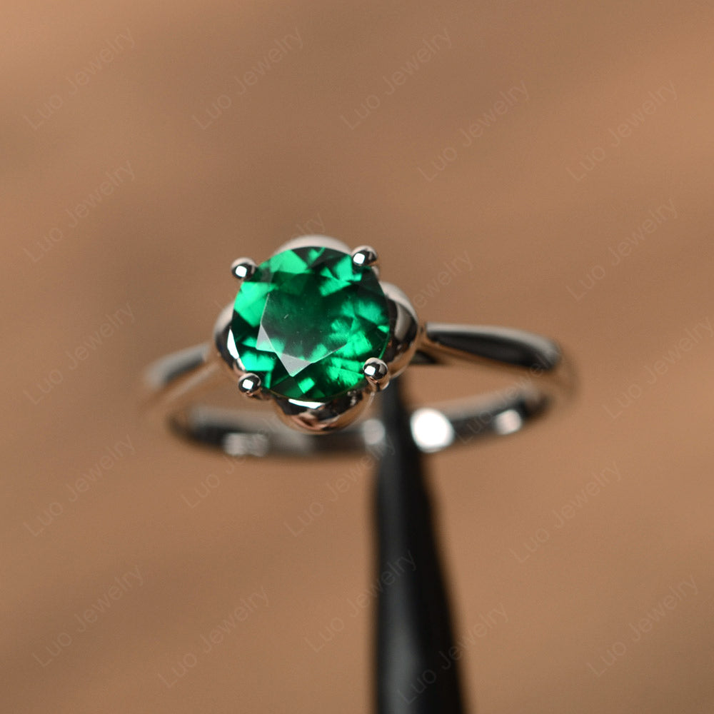 Flower Lab Emerald Solitaire Engagement Ring - LUO Jewelry