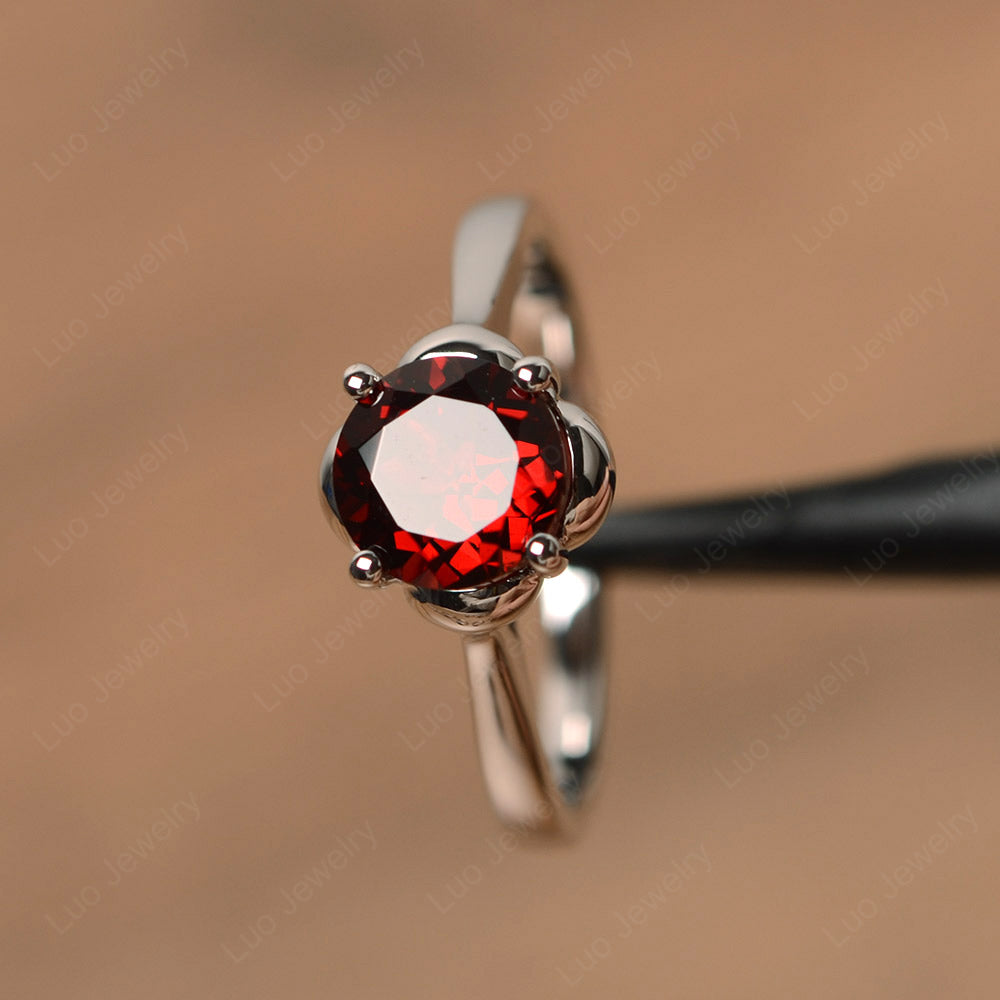 Flower Garnet Solitaire Engagement Ring - LUO Jewelry