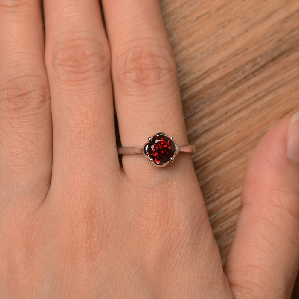 Flower Garnet Solitaire Engagement Ring - LUO Jewelry