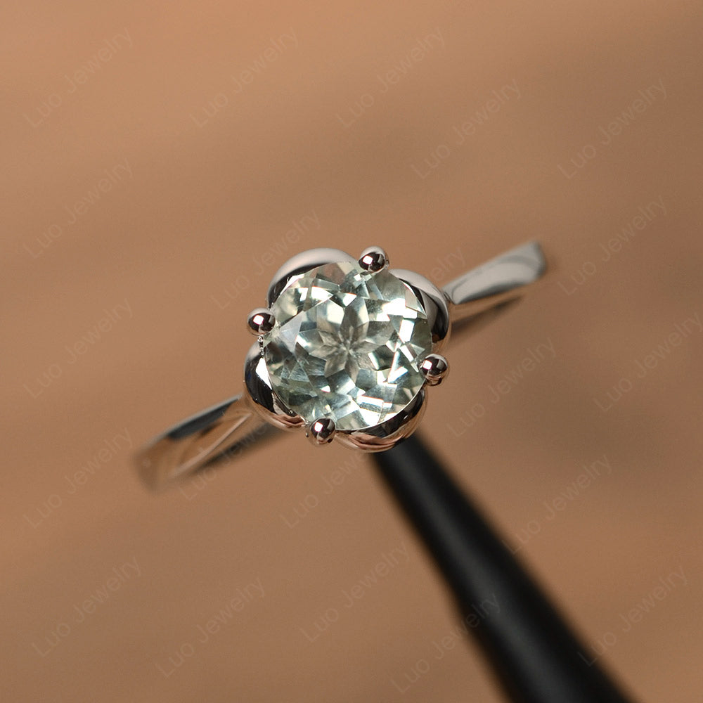 Flower Green Amethyst Solitaire Engagement Ring - LUO Jewelry