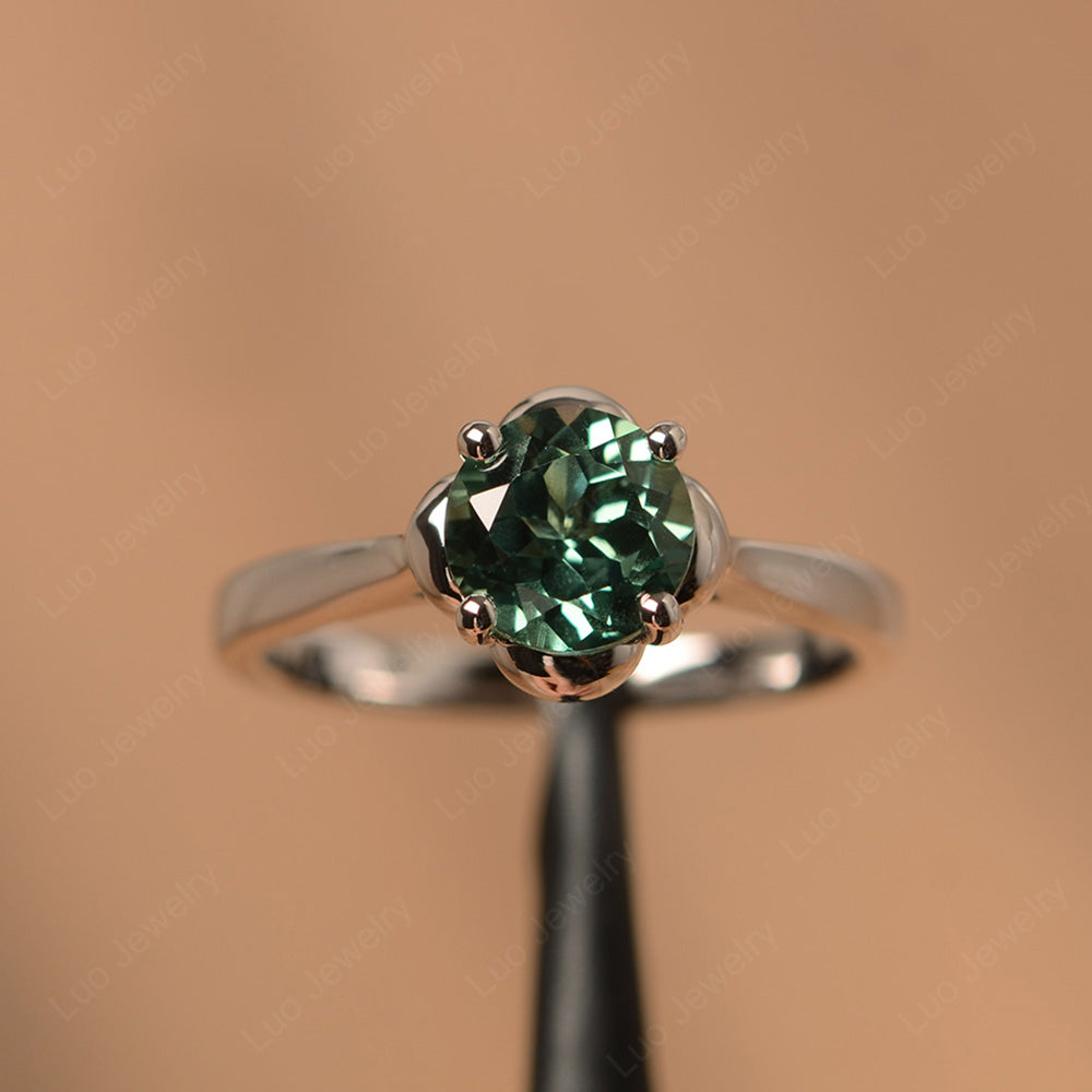 Flower Green Sapphire Solitaire Engagement Ring - LUO Jewelry