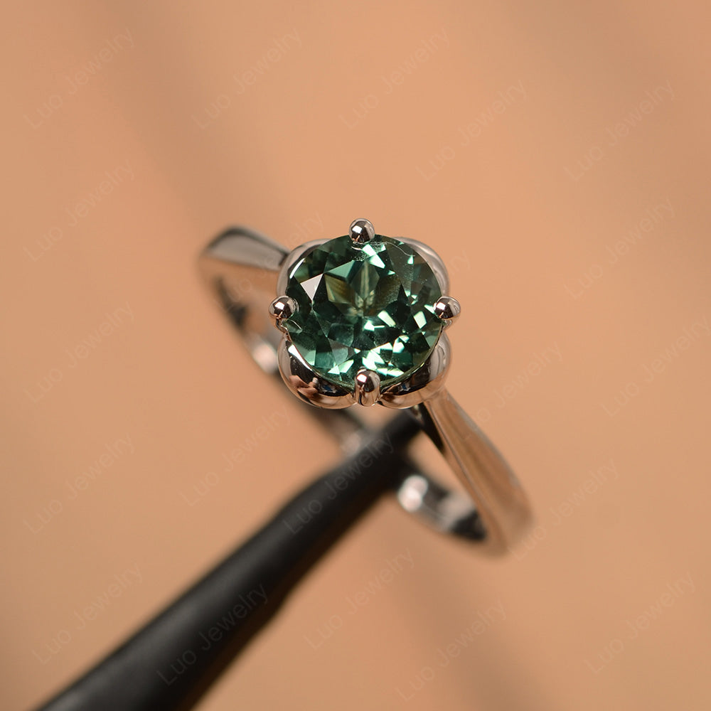 Flower Green Sapphire Solitaire Engagement Ring - LUO Jewelry