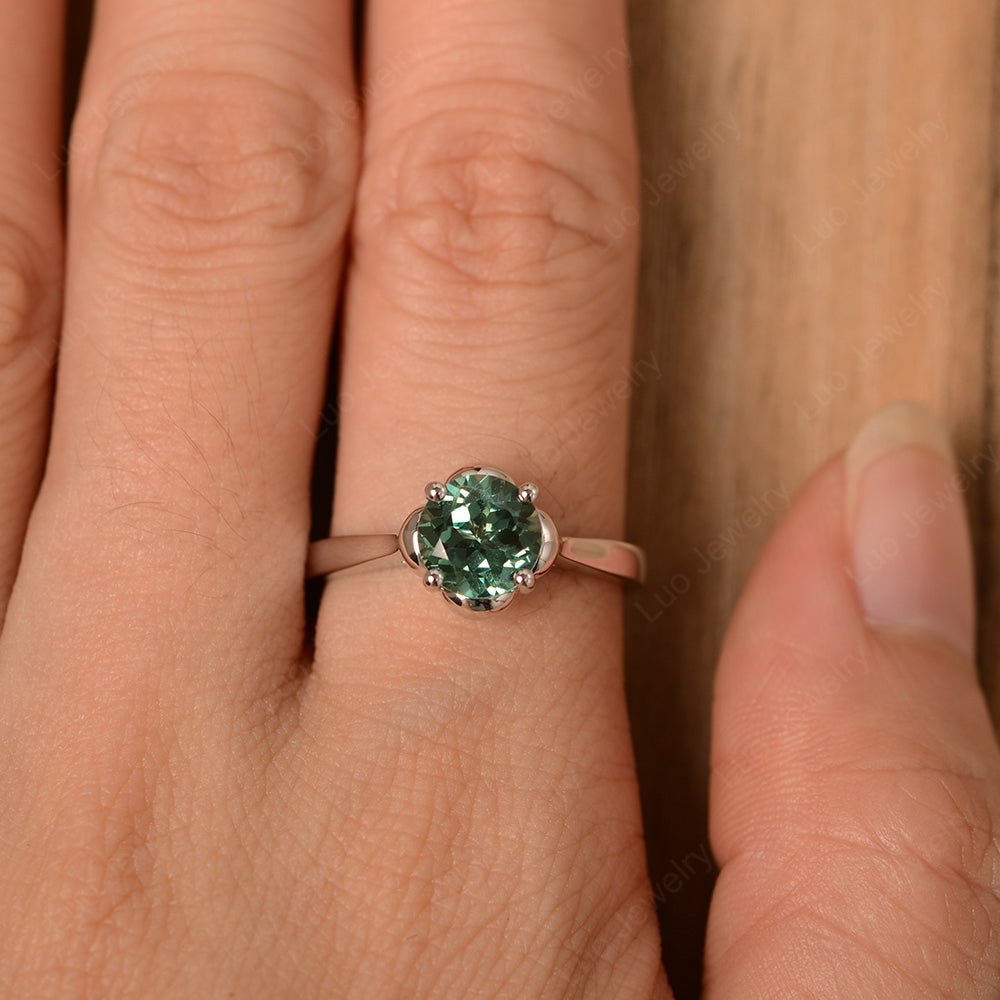 Flower Green Sapphire Solitaire Engagement Ring - LUO Jewelry